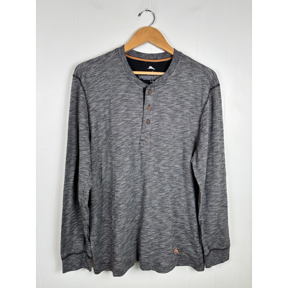 Tommy Bahama Mens‎ Large Henley Long Sleeve Shirt Gray Cotton Blend